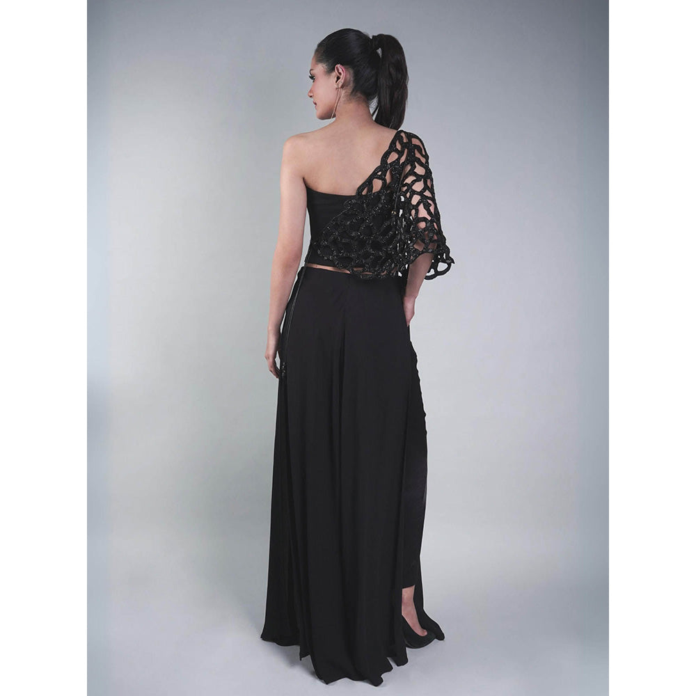 Rukinder Kumar Black Contemporary Layered Trio Co-Ord (Set of 3)