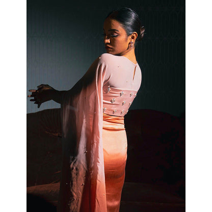 Rukinder Kumar Peach Rustic Radiance Skirt with Attached Cape Blouse (Set of 2)