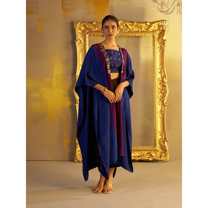 Rukinder Kumar Blue Ombre Kanjivaram Co-Ord (Set of 3)