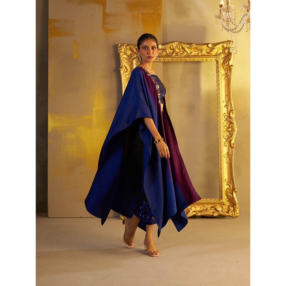 Rukinder Kumar Blue Ombre Kanjivaram Co-Ord (Set of 3)