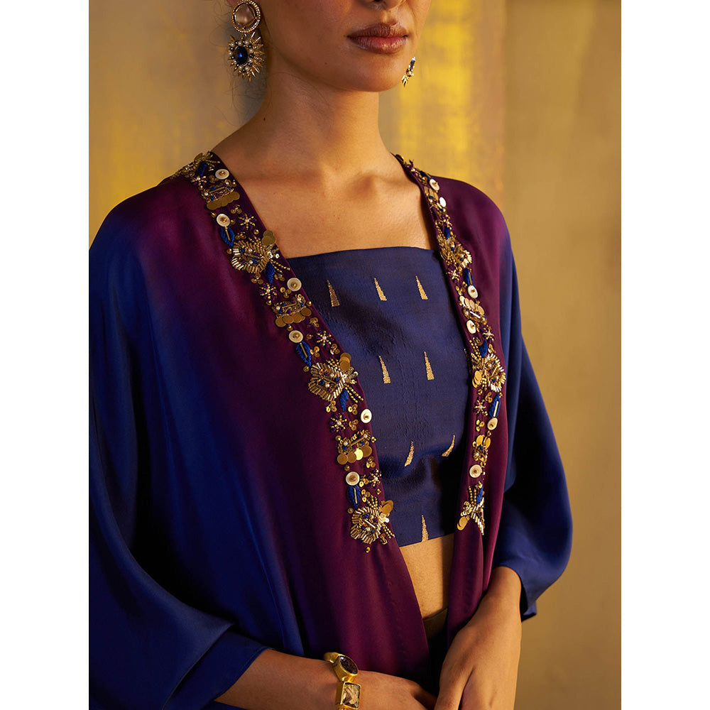 Rukinder Kumar Blue Ombre Kanjivaram Co-Ord (Set of 3)