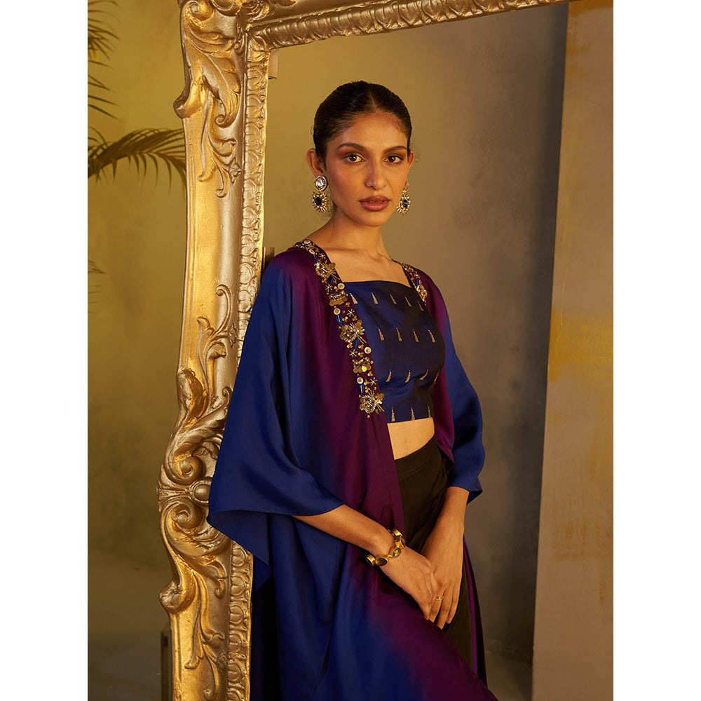 Rukinder Kumar Blue Ombre Kanjivaram Co-Ord (Set of 3)