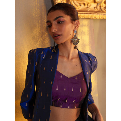 Rukinder Kumar Blue Kanjivaram Co-Ord (Set of 3)