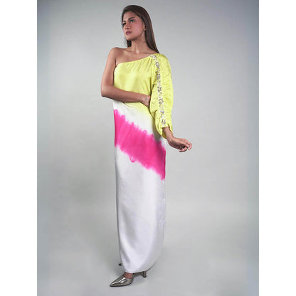Rukinder Kumar Pink One Shoulder Ruched Dress