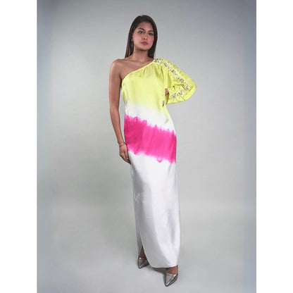 Rukinder Kumar Pink One Shoulder Ruched Dress