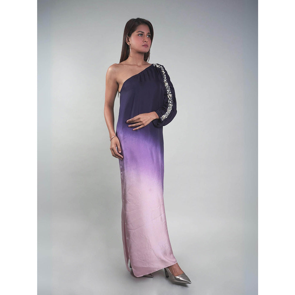 Rukinder Kumar Navy Blue One Shoulder Ruched Dress