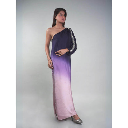 Rukinder Kumar Navy Blue One Shoulder Ruched Dress