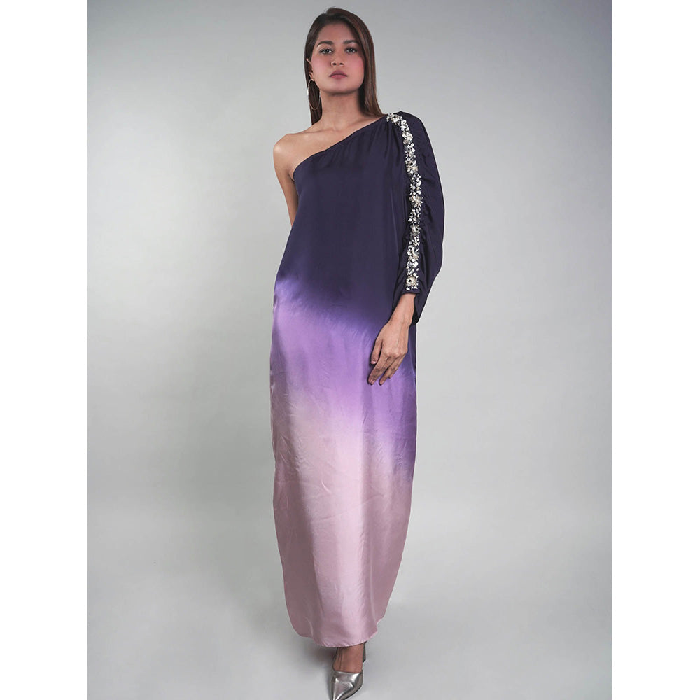 Rukinder Kumar Navy Blue One Shoulder Ruched Dress