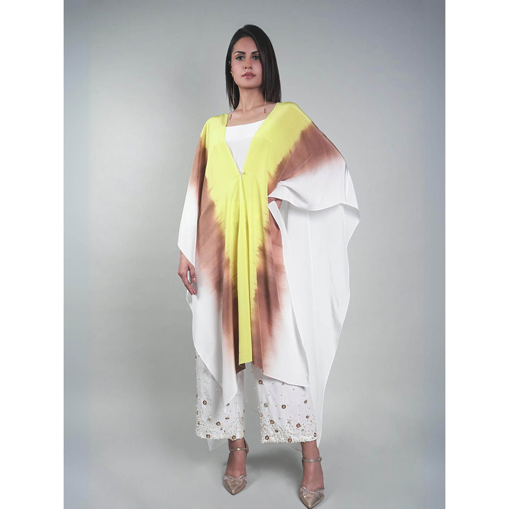 Rukinder Kumar Yellow Ombre Crop Top with Cape and Beaded Pant (Set of 3)