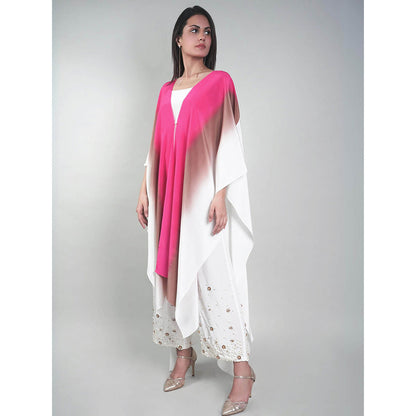 Rukinder Kumar Pink Ombre Crop Top with Cape and Beaded Pant (Set of 3)