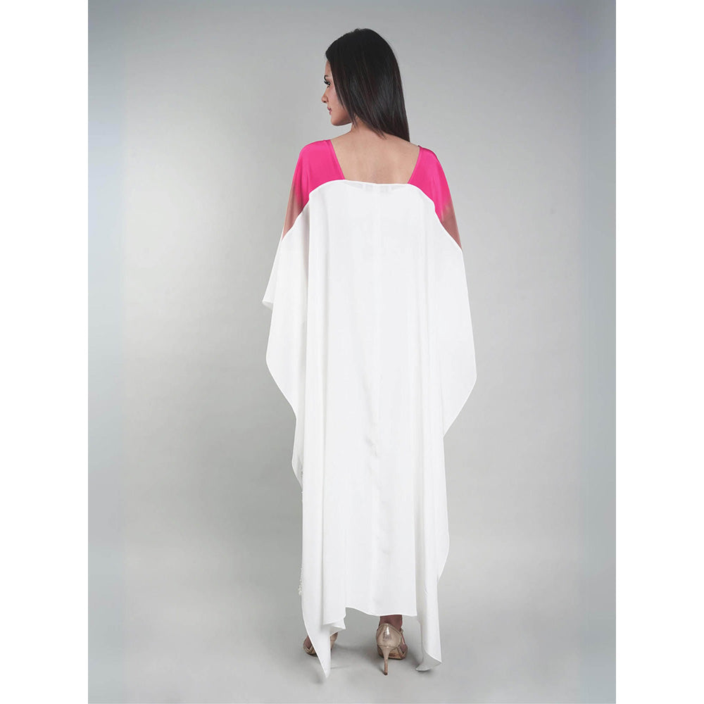 Rukinder Kumar Pink Ombre Crop Top with Cape and Beaded Pant (Set of 3)