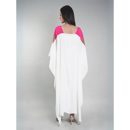 Rukinder Kumar Pink Ombre Crop Top with Cape and Beaded Pant (Set of 3)