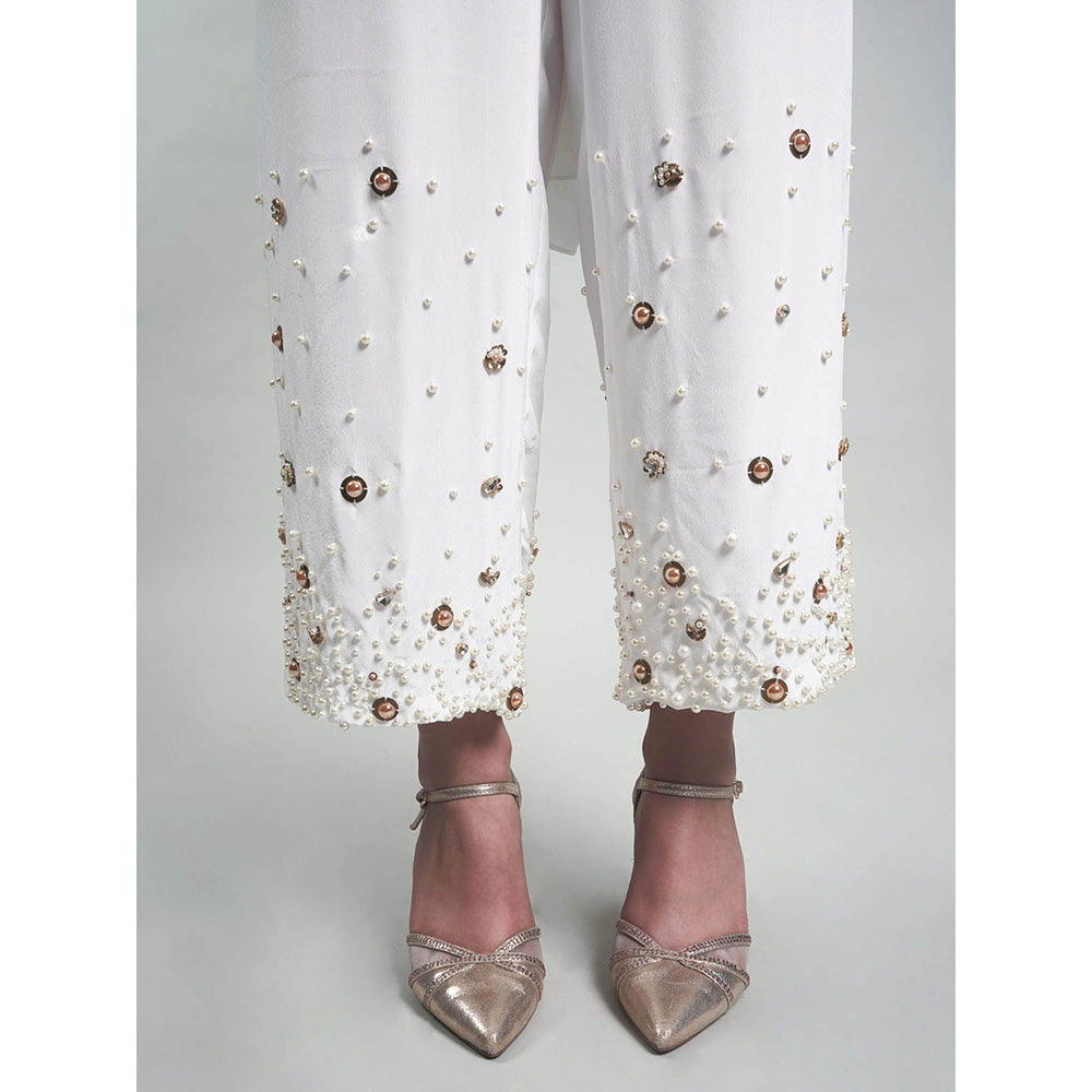 Rukinder Kumar Pink Ombre Crop Top with Cape and Beaded Pant (Set of 3)