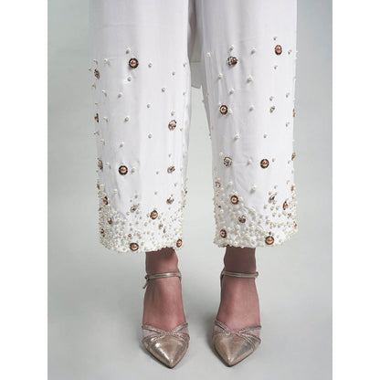 Rukinder Kumar Pink Ombre Crop Top with Cape and Beaded Pant (Set of 3)