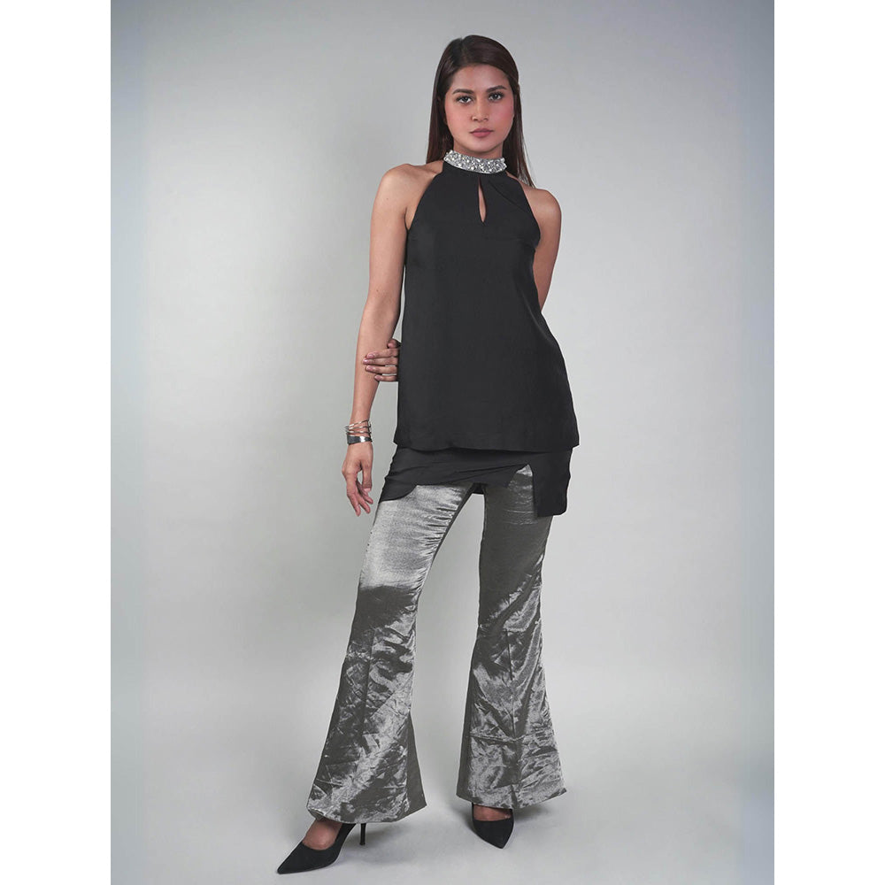 Rukinder Kumar Black Cut Away Top with Bootcut Pant (Set of 2)