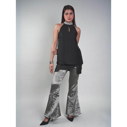 Rukinder Kumar Black Cut Away Top with Bootcut Pant (Set of 2)