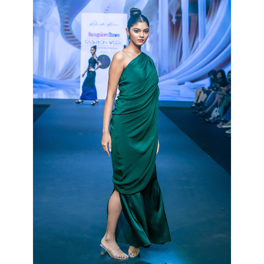 Rukinder Kumar Forest Green Jumpsuit with Cape (Set of 2)