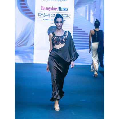 Rukinder Kumar Coco Summer Chocolate Cutwork Pre Drape Saree with Stitched Blouse