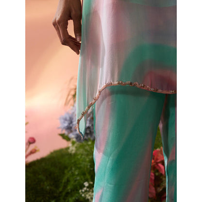 Rukinder Kumar Embellished Dye Print Kurta with Slip and Pant (Set of 3)