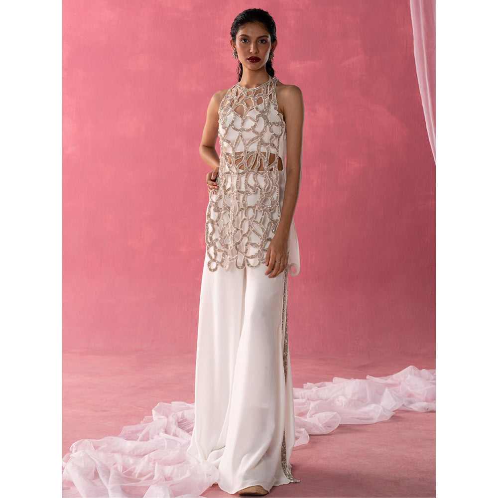 Rukinder Kumar Ivory Embellished Sequins Bralette with Kurta and Sharara (Set of 3)