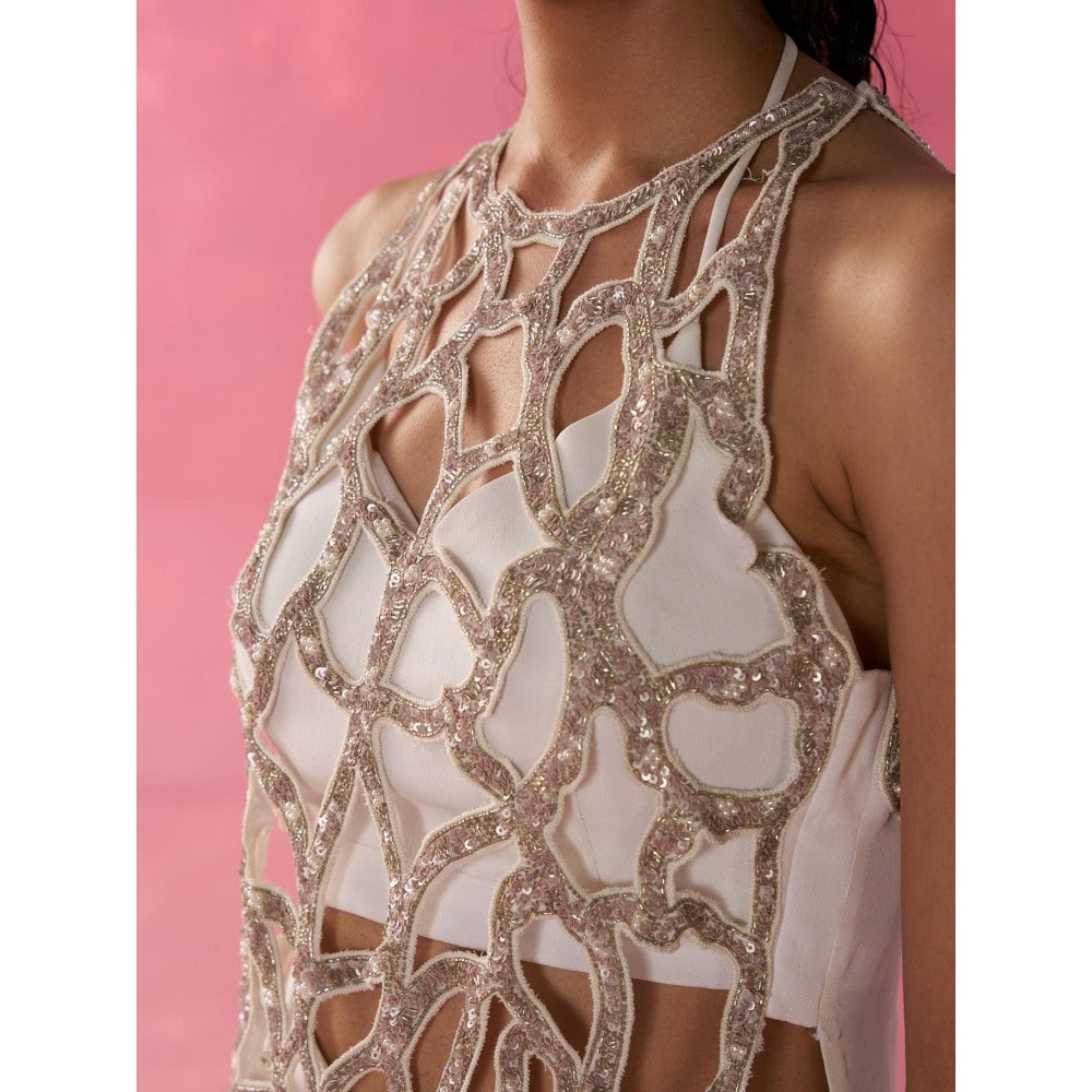 Rukinder Kumar Ivory Embellished Sequins Bralette with Kurta and Sharara (Set of 3)