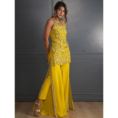 Rukinder Kumar Lime Scintiller Embellished Sequins Kurta and Sharara (Set of 2)