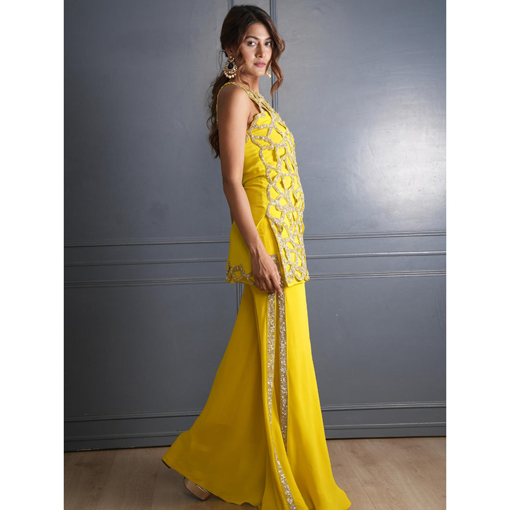 Rukinder Kumar Lime Scintiller Embellished Sequins Kurta and Sharara (Set of 2)