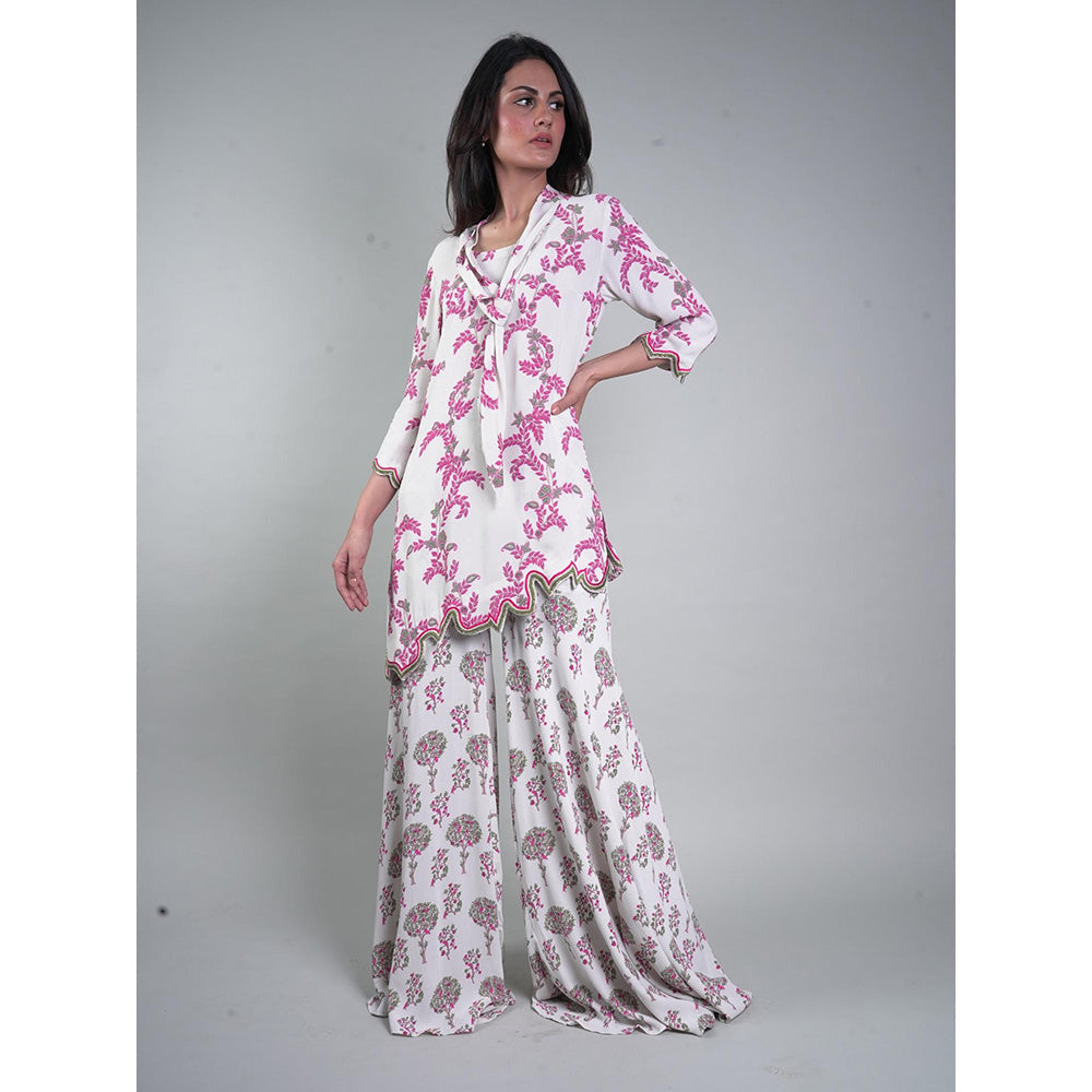 Rukinder Kumar Embellished Floral Yard Print Kurta and Sharara (Set of 2)