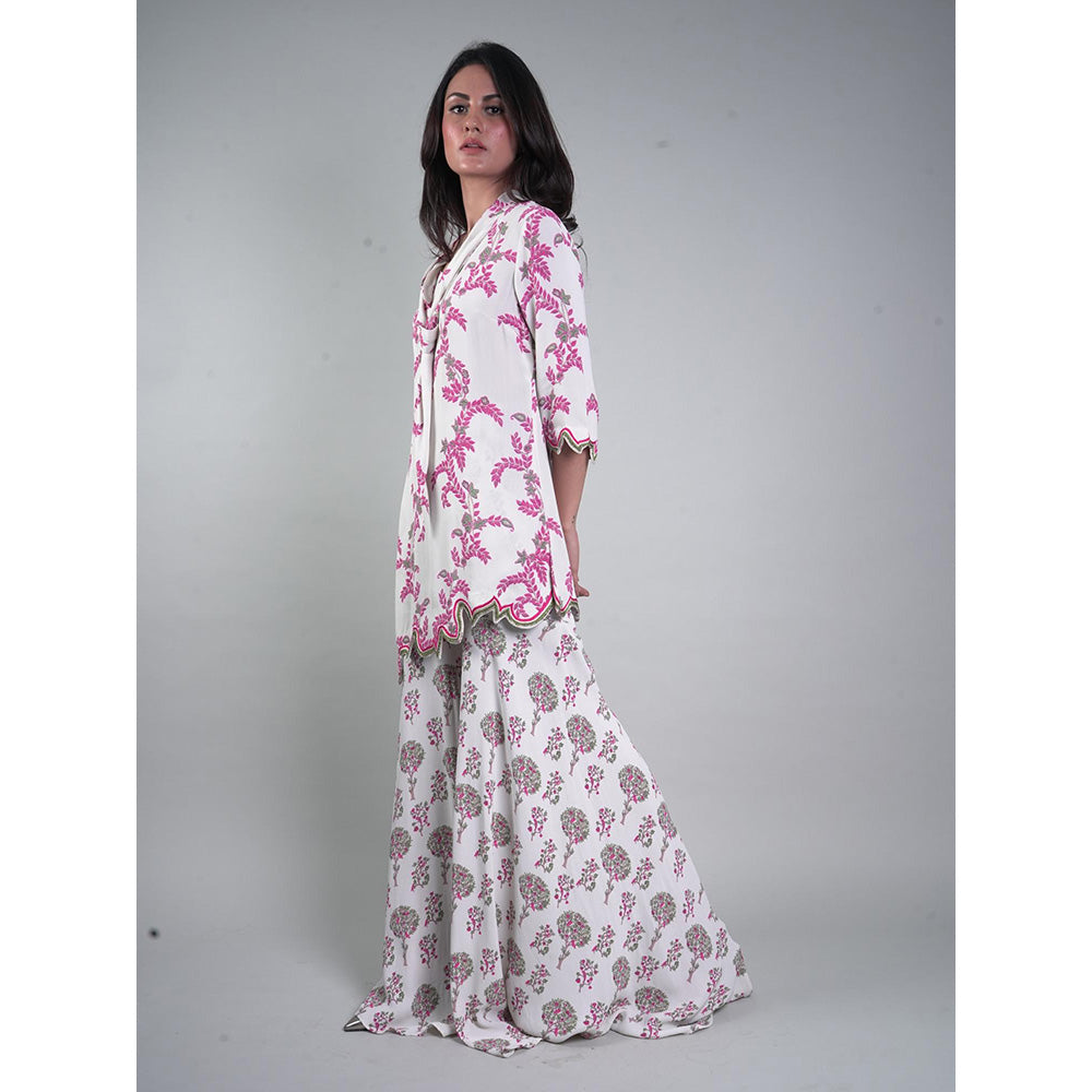 Rukinder Kumar Embellished Floral Yard Print Kurta and Sharara (Set of 2)