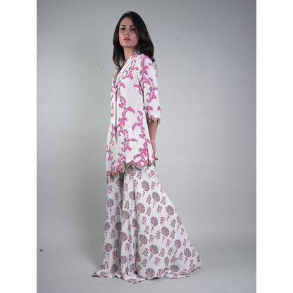 Rukinder Kumar Embellished Floral Yard Print Kurta and Sharara (Set of 2)