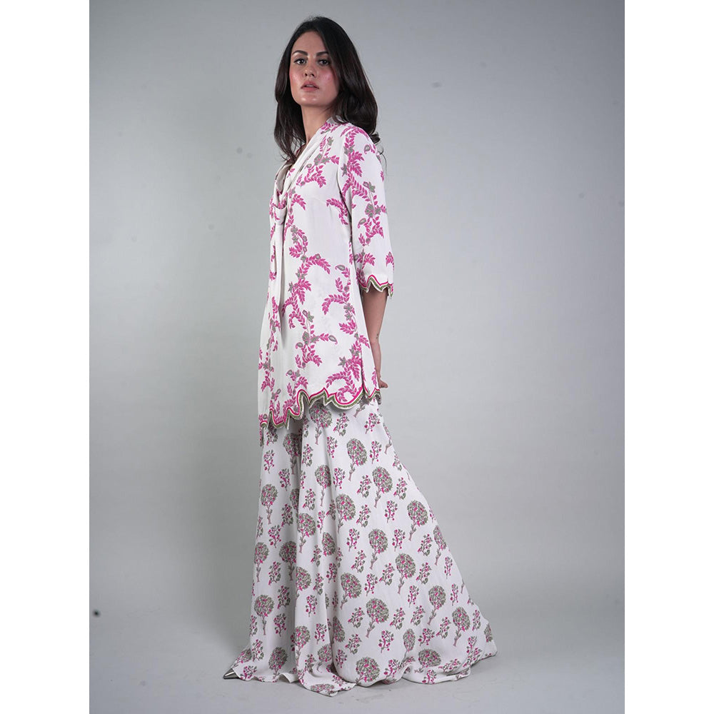 Rukinder Kumar Embellished Floral Yard Print Kurta and Sharara (Set of 2)