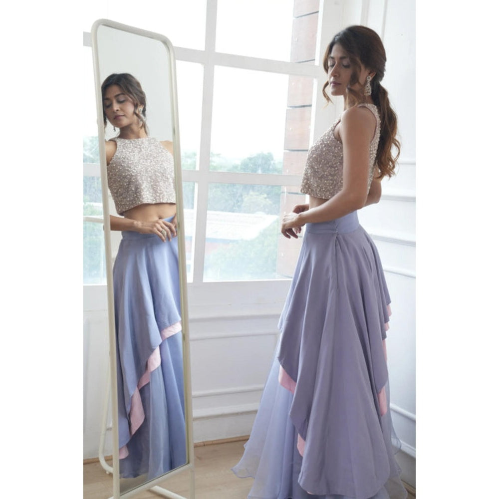 Rukinder Kumar Sequenced Top and Layered Skirt