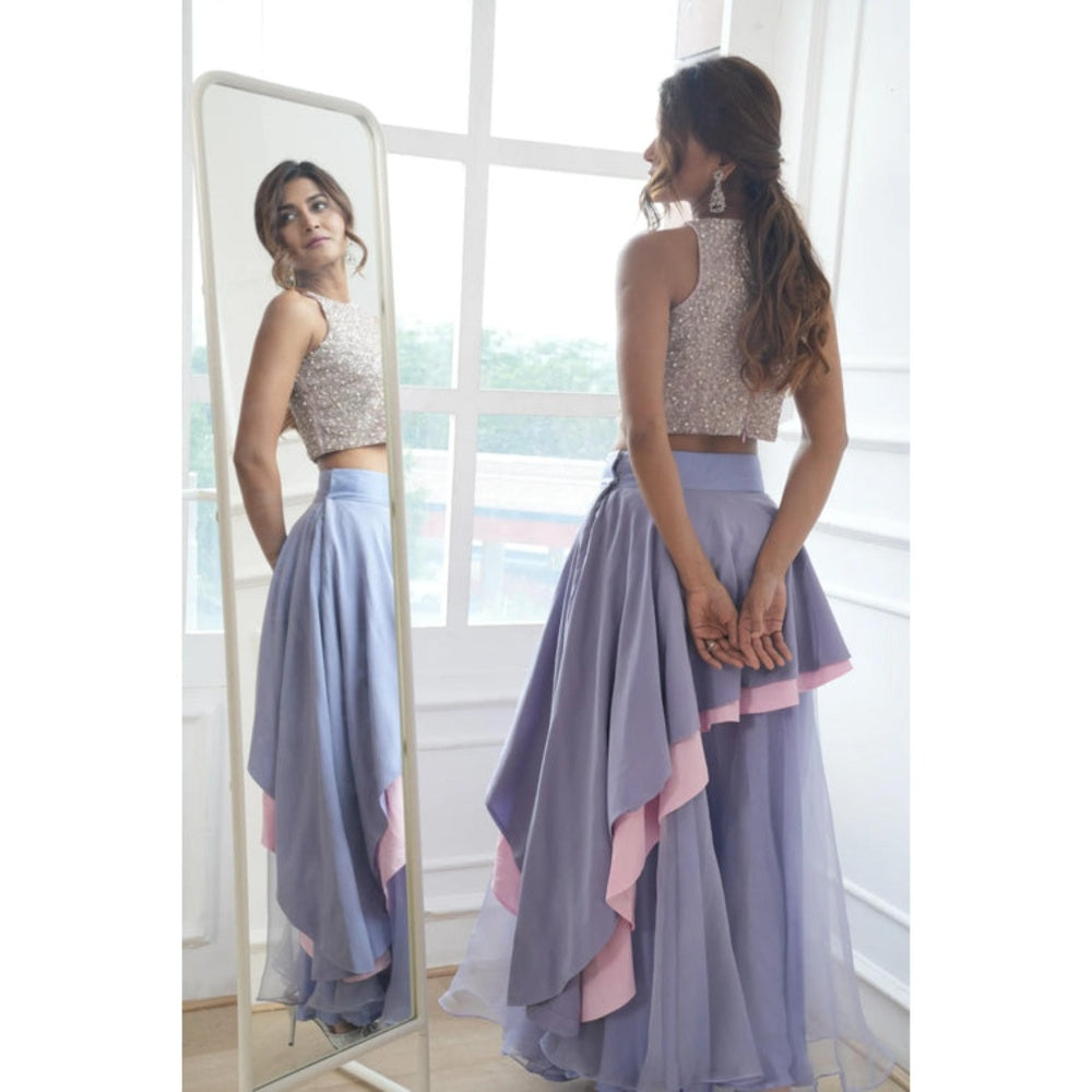 Rukinder Kumar Sequenced Top and Layered Skirt