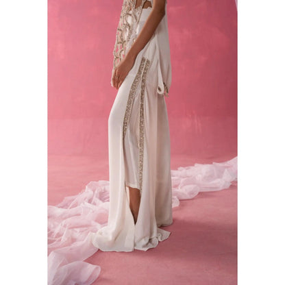 Rukinder Kumar Ivory Sequins Bralette with Top and Sharara