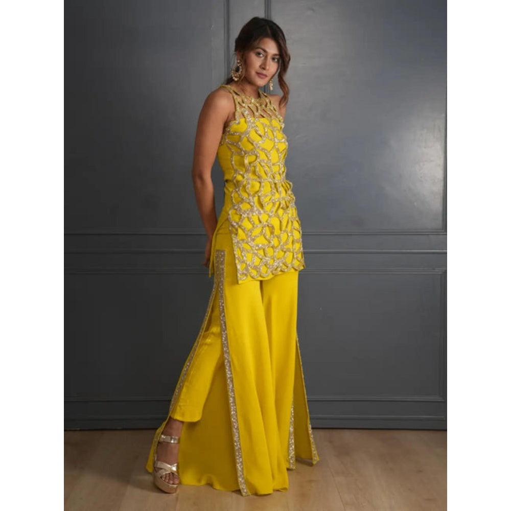 Rukinder Kumar Lime Scintiller Top and Sharara