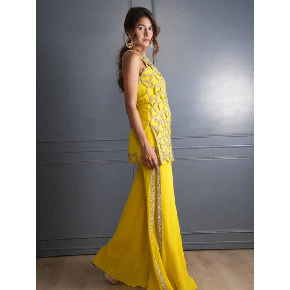 Rukinder Kumar Lime Scintiller Top and Sharara