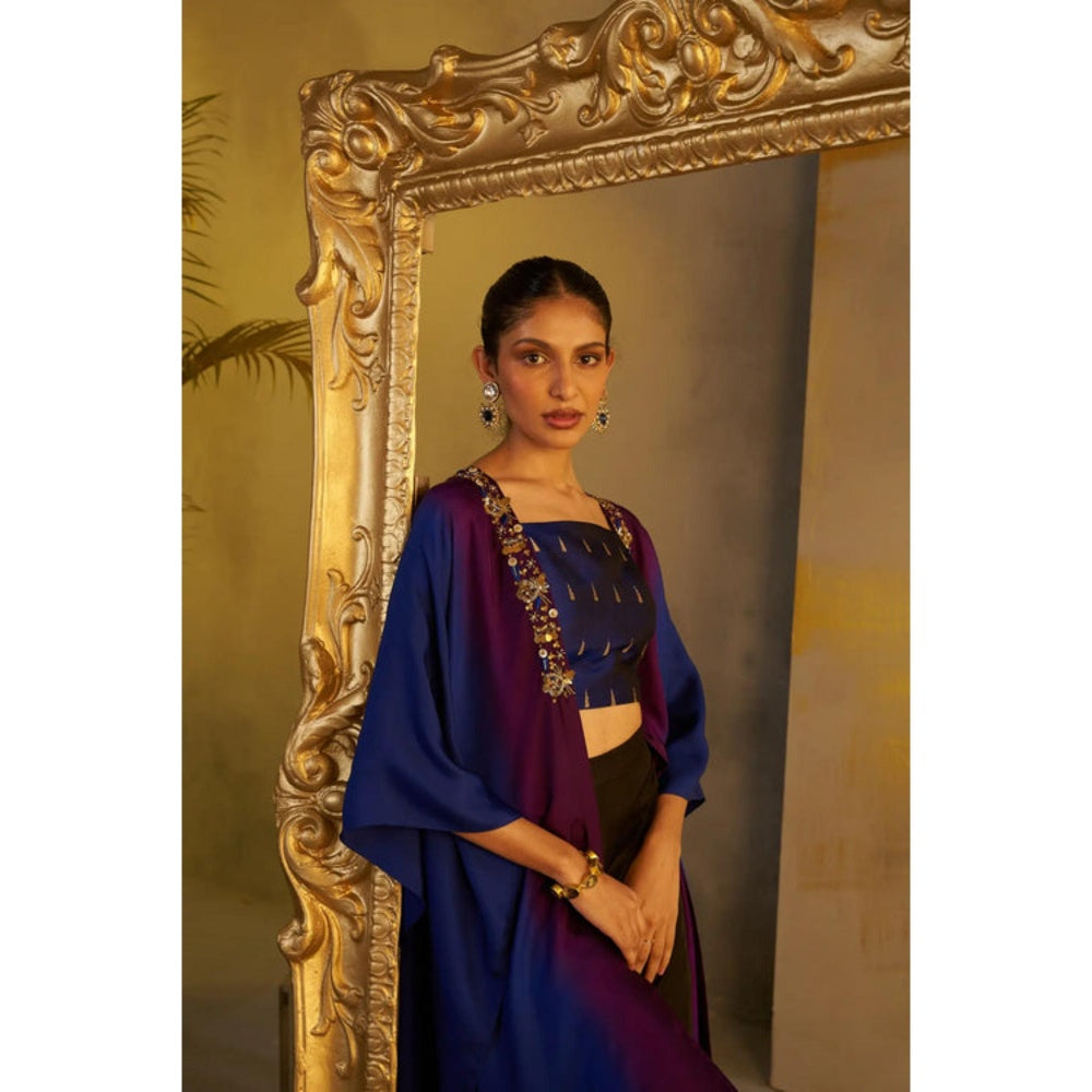 Rukinder Kumar Ombre Kanjivaram Bralette with Cape and Pant