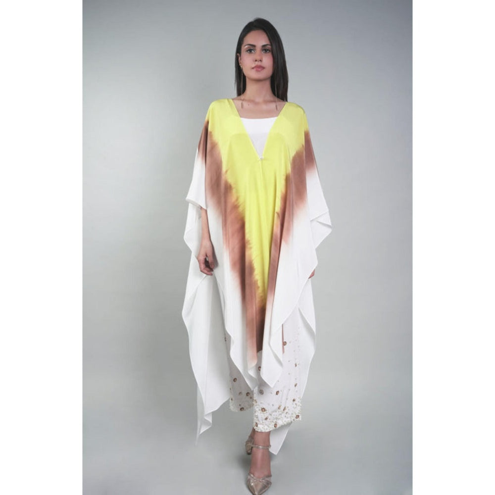 Rukinder Kumar Ombre Cape with White Beaded Pants and Crop Top