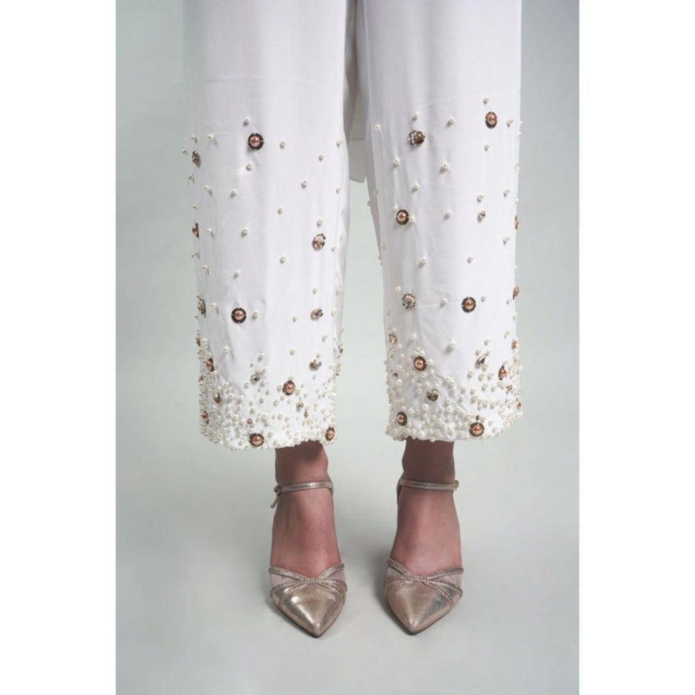 Rukinder Kumar Ombre Cape with White Beaded Pants and Crop Top