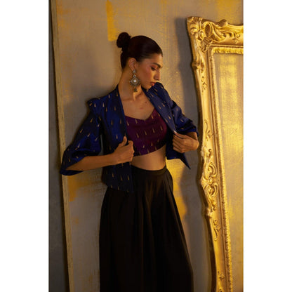 Rukinder Kumar Kanjivaram Crop Top with Jacket and Pant