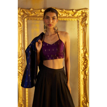 Rukinder Kumar Kanjivaram Crop Top with Jacket and Pant
