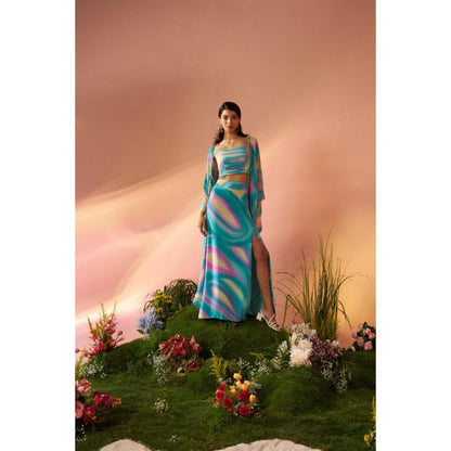 Rukinder Kumar Dye Print Cape with Co-Ord Set