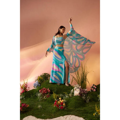 Rukinder Kumar Dye Print Cape with Co-Ord Set