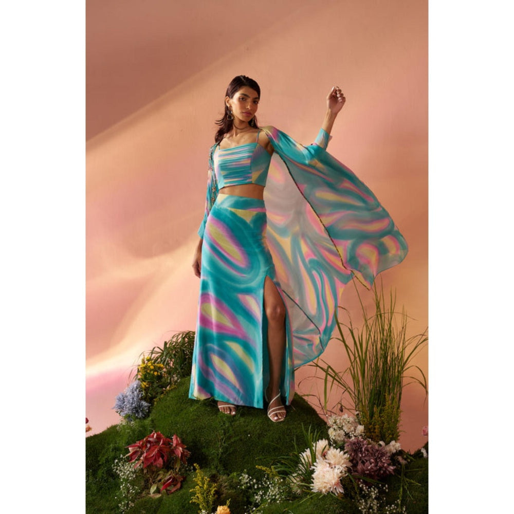 Rukinder Kumar Dye Print Cape with Co-Ord Set