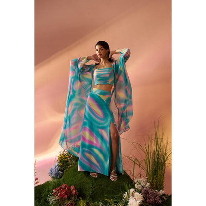 Rukinder Kumar Dye Print Cape with Co-Ord Set
