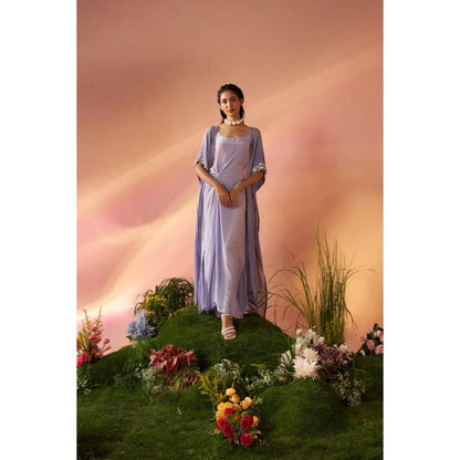 Rukinder Kumar Lavender Shibori Cape and Knotted Maxi Dress