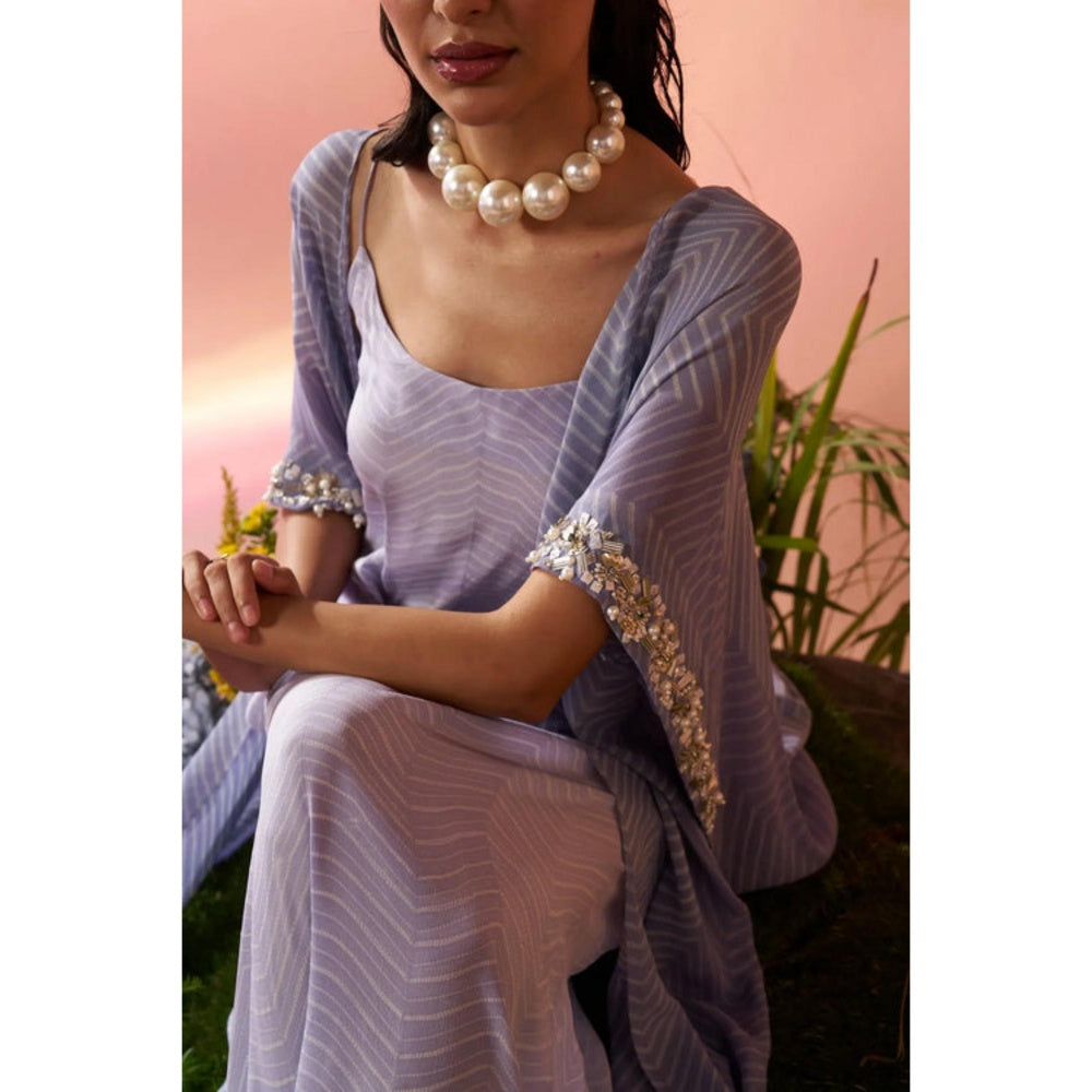 Rukinder Kumar Lavender Shibori Cape and Knotted Maxi Dress