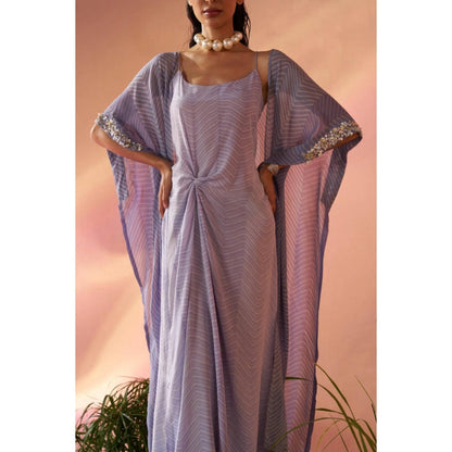 Rukinder Kumar Lavender Shibori Cape and Knotted Maxi Dress