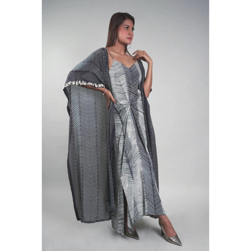 Rukinder Kumar Black Shibori Cape and Knotted Maxi Dress