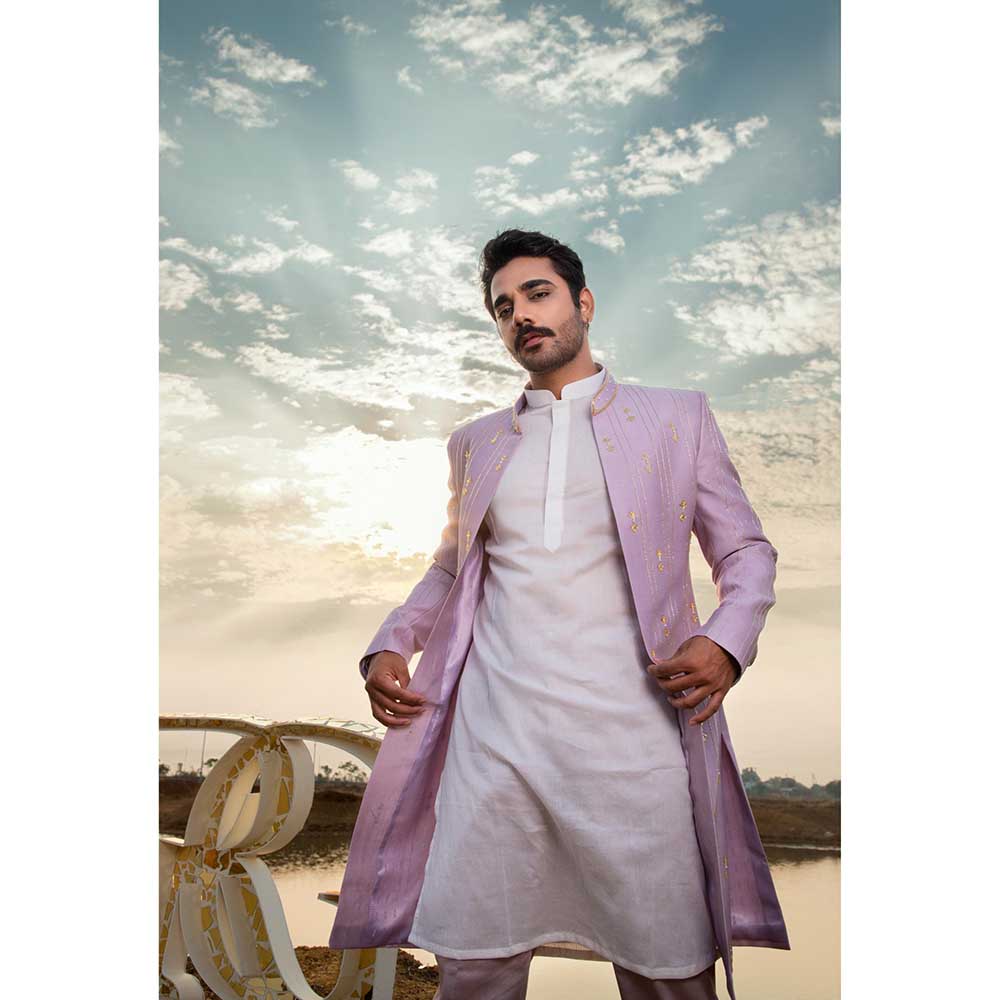 Runit Gupta Lush Lavender Sherwani with Kurta and Pant (Set of 3)